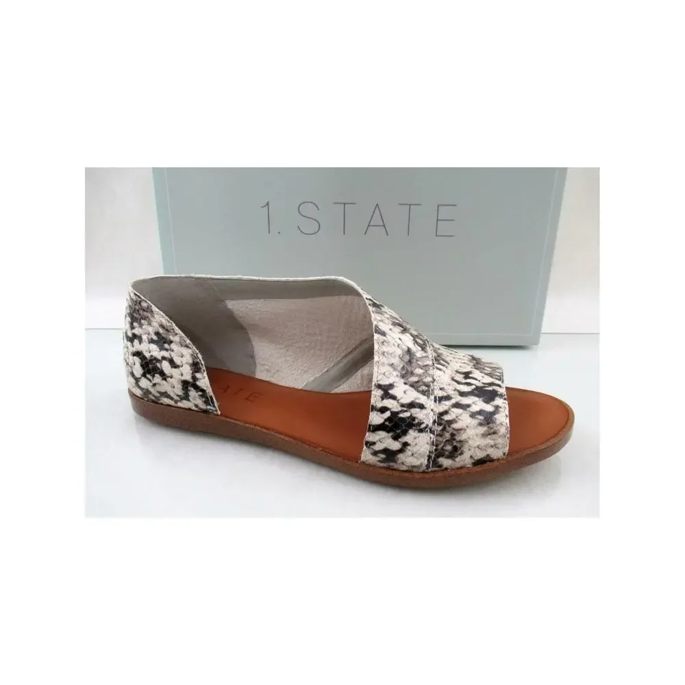 1.State Celvin Slide D'Orsay Flat Sandals Roccia Snake Print Leather Size 7